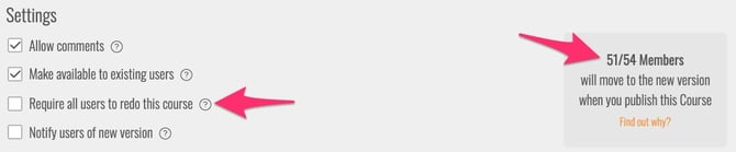 Require users to redo - course setting