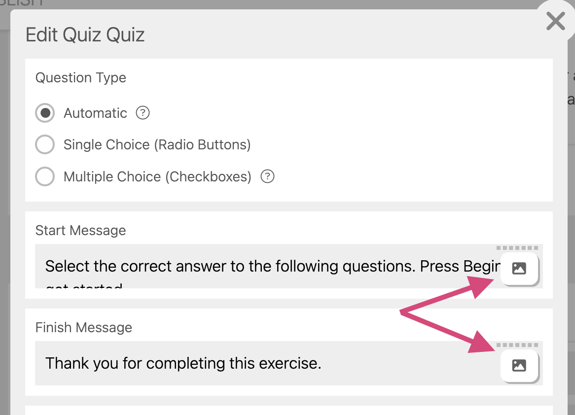How do I add images to quizzes?