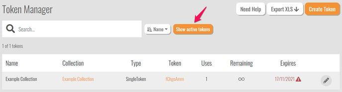 show active tokens