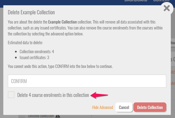 delete collection enrollments