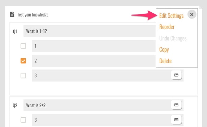 quiz edit settings
