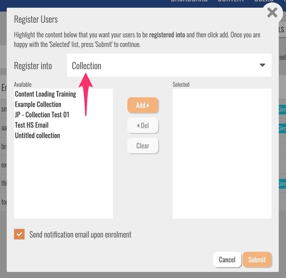 register users switch dropdown